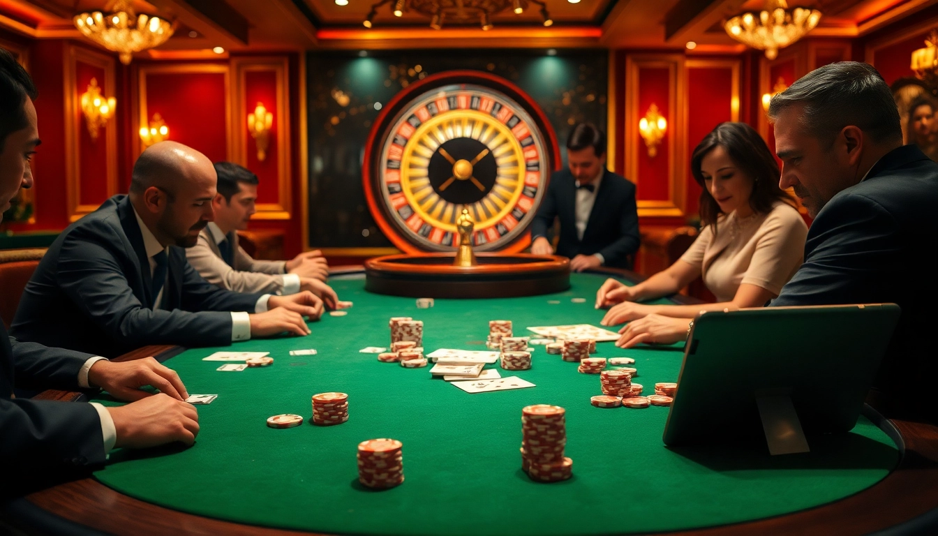 33WIN showcases an exciting poker game setting with players, chips, and a roulette wheel.