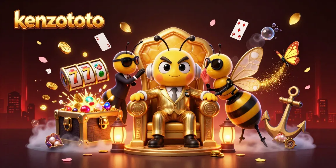 Kenzototo bumblebee mob boss presides over a vibrant casino scene filled with spinning slot reels and treasure