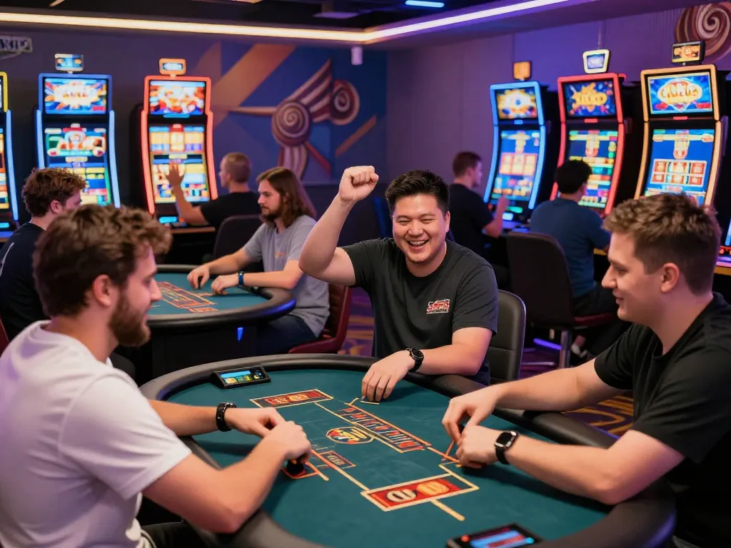 Exciting kuwin online gaming environment with enthusiastic players and vibrant screens