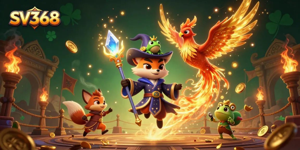 Engage in thrilling gameplay at SV368, with the wizard fox and phoenix amidst the excitement of a dynamic gambling scene.