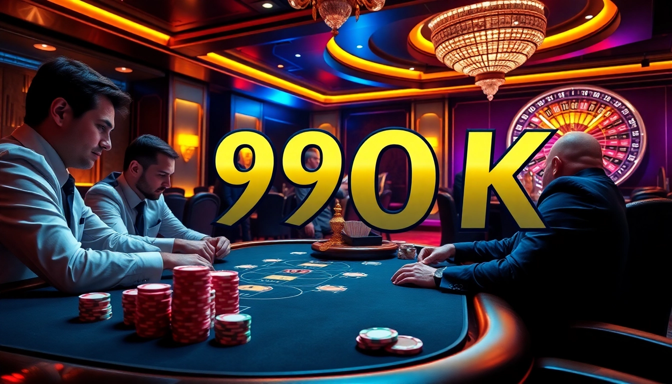 Join the thrilling excitement of 99OK as players strategize at a high-stakes poker table.