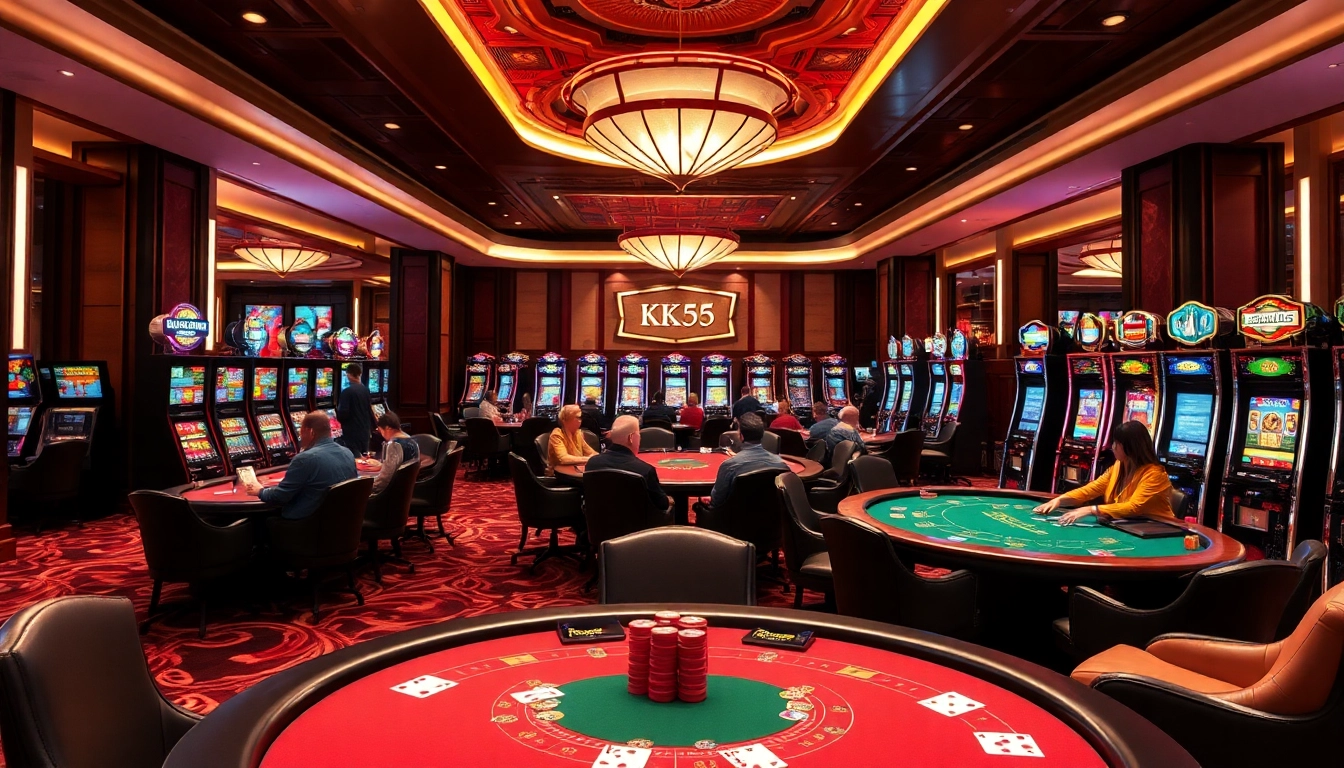 Excited players enjoying high-stakes gaming at KK55 casino.
