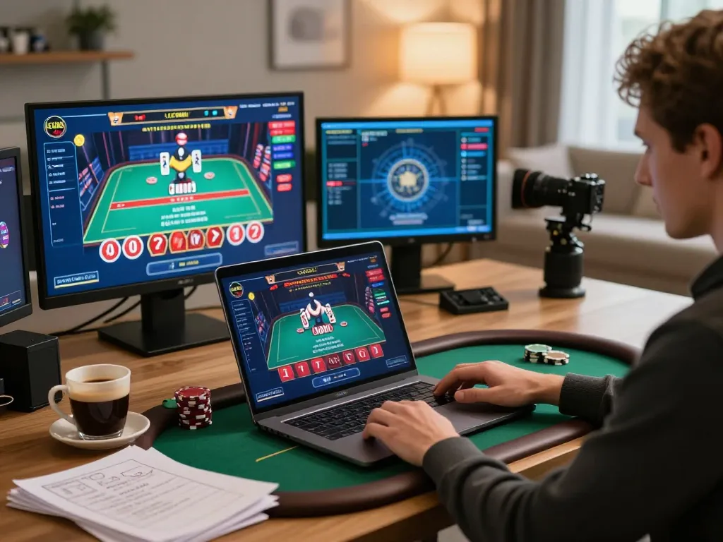 Engaging online poker action at LC88 with player analyzing strategies and enjoying gameplay