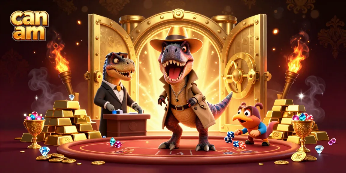Engage with can am's thrilling casino adventure featuring a velociraptor card counter and treasures.