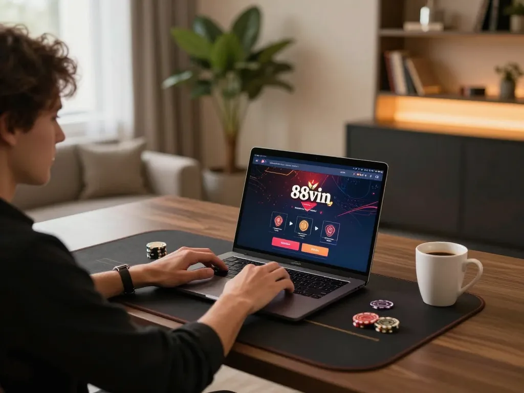 Engaging gameplay on 88vin's online casino platform from a cozy home setup.