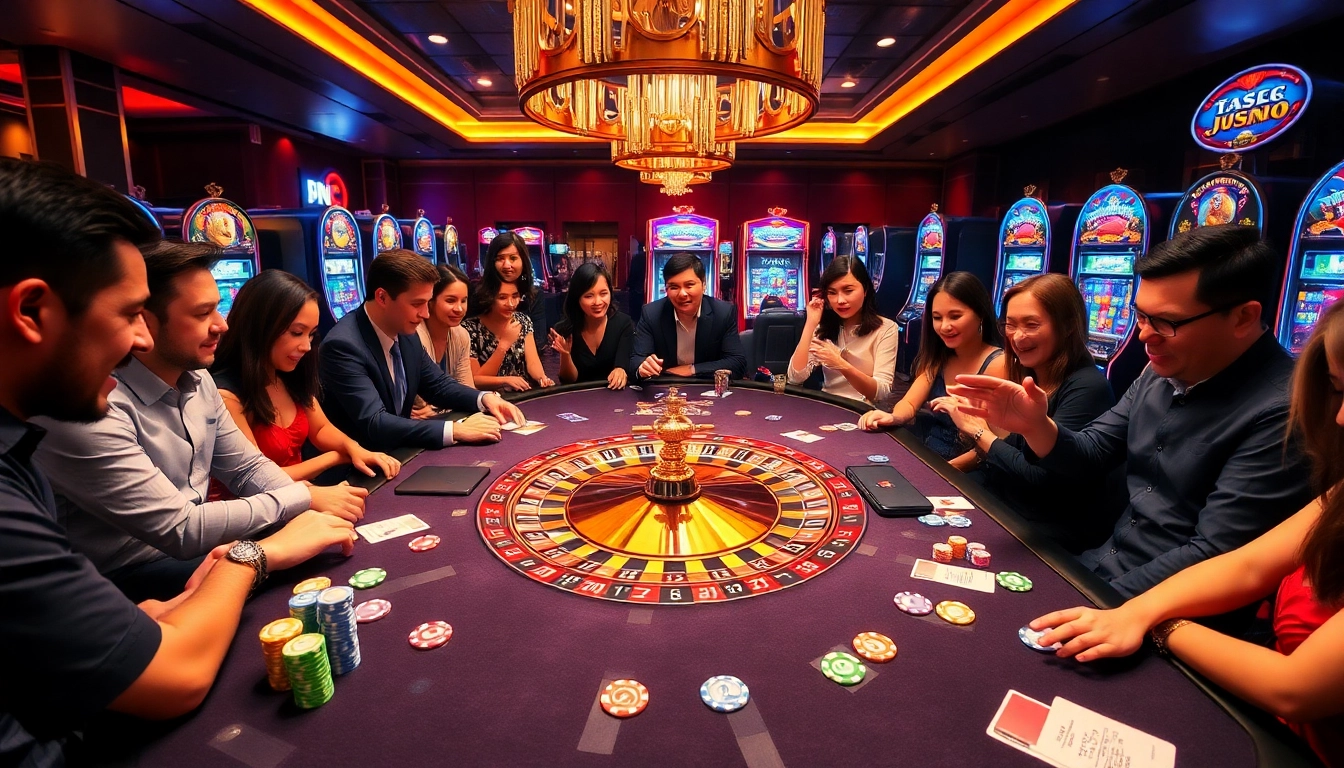 Người chơi tham gia tại bàn chơi JD88 sang trọng, thể hiện đúng tinh thần phấn khích của casino.