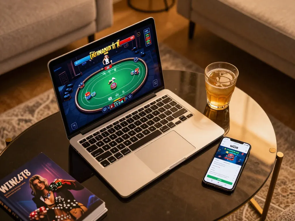 Experience the excitement of online gambling with WIN678 on a stylish home setup while strategizing.