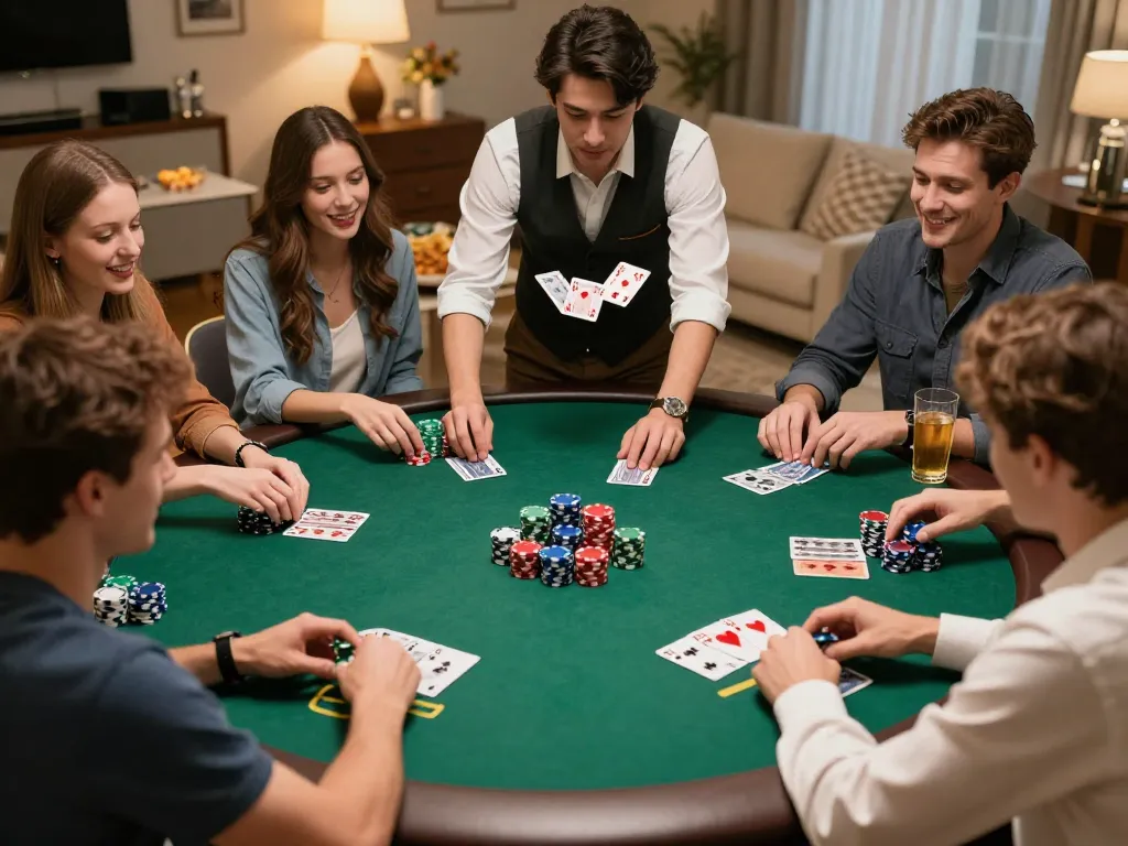 NK88 poker night with players focused on strategy and fun, vibrant scene of friendly competition.
