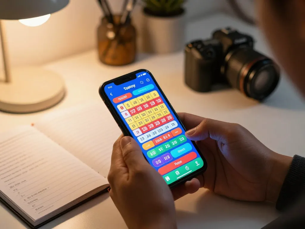 Engaging player experiencing bandar togel action on smartphone, showcasing vibrant betting interface and strategic setup