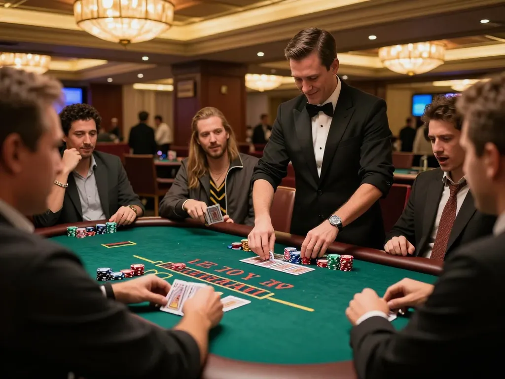 Pemain di meja blackjack thebigbearbutt secara strategis memasang taruhan di bawah sinar kasin yang hangat