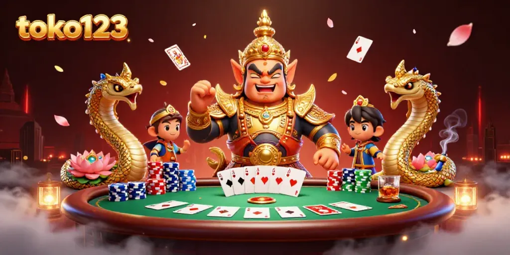 Experience excitement with toko123 at a vibrant poker table showcasing a magical Thai theme.