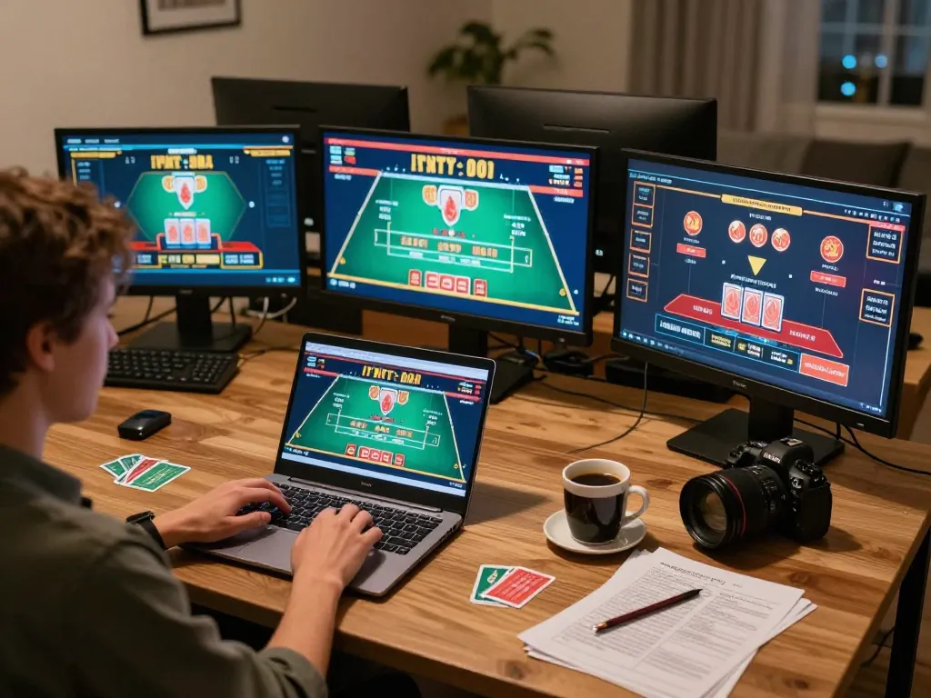 open88 user enjoying an online casino gaming session at home, laptop displaying engaging live dealer game