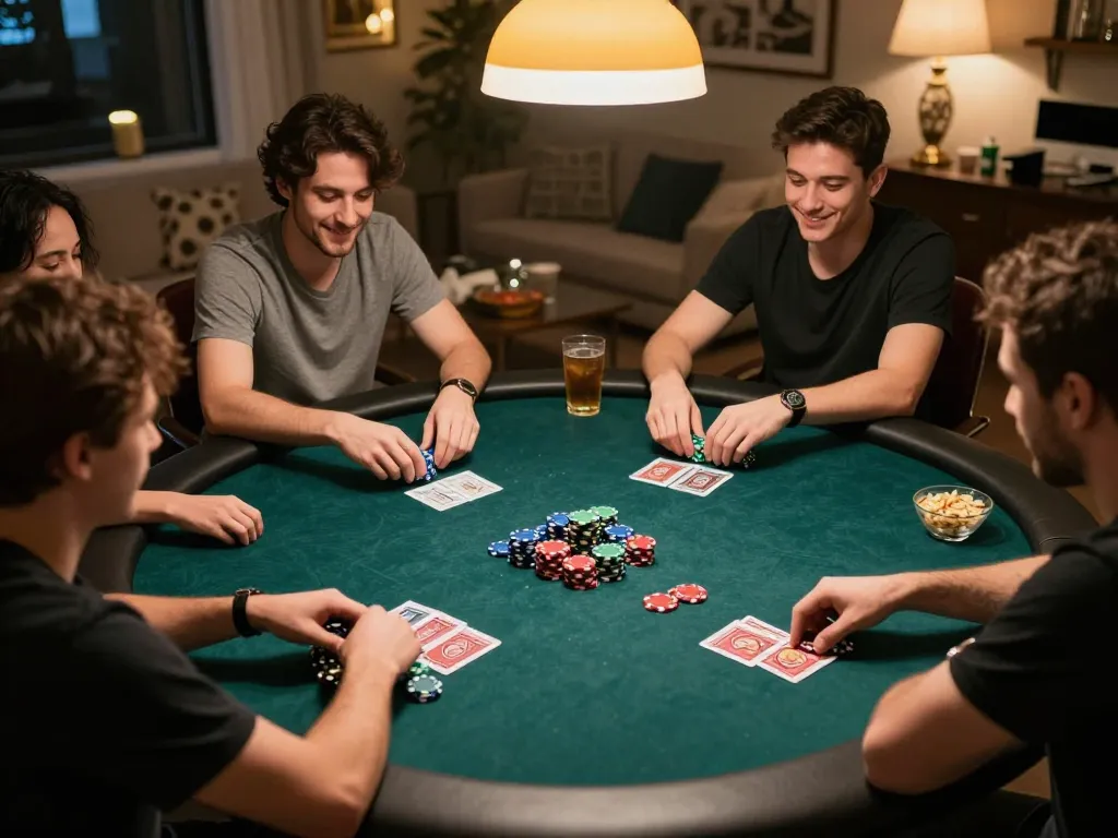 Players enjoying the thrilling poker night on trang chủ 5679, showcasing intensity, strategy, and social bonding