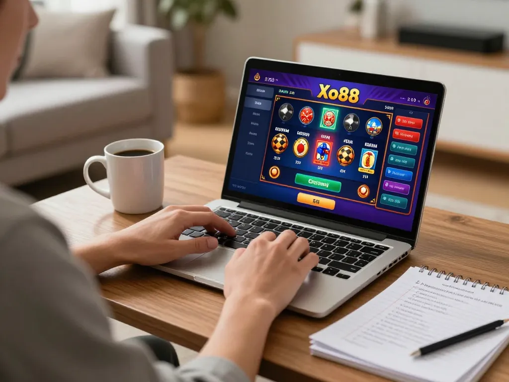 Player engaging in online gambling at Xo88, showcasing betting strategies and vibrant interface