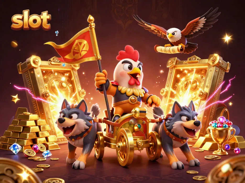 Mencoba slot dengan desain menarik dan karakter pahlawan perang, sambil dikelilingi harta karun dan efek cahaya menawan.