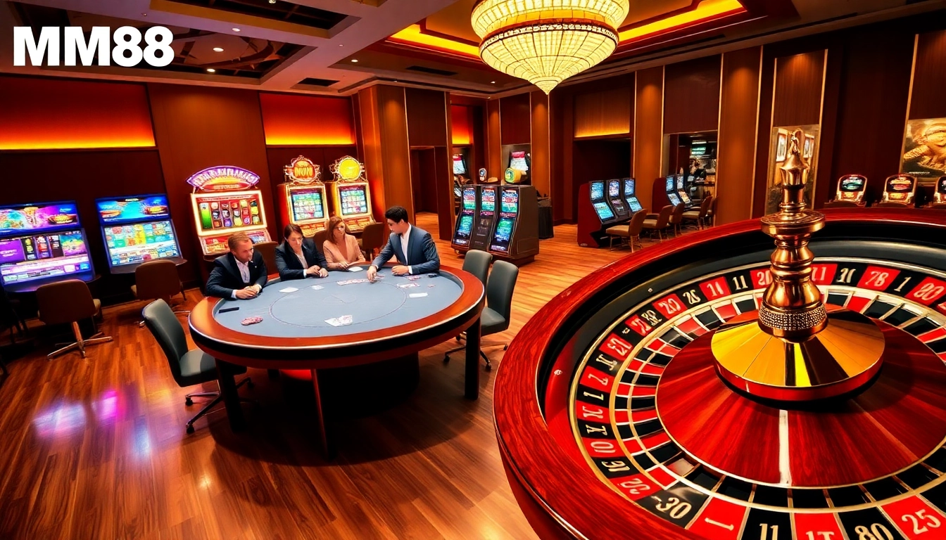 Experience the excitement of gambling with MM88 at a lavish casino setting.