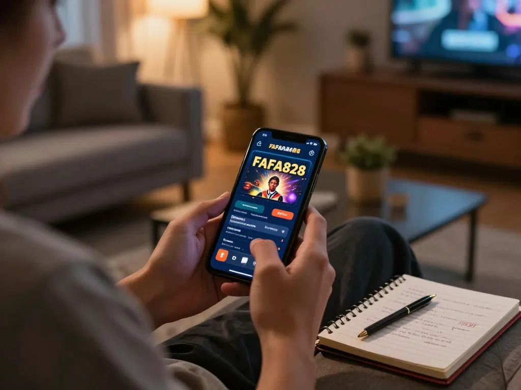 Player strategizing on FAFA828 mobile app while enjoying a cozy home atmosphere.