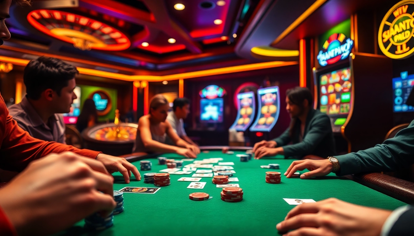 Vaoluoitv featuring a vibrant casino scene with players at a poker table.