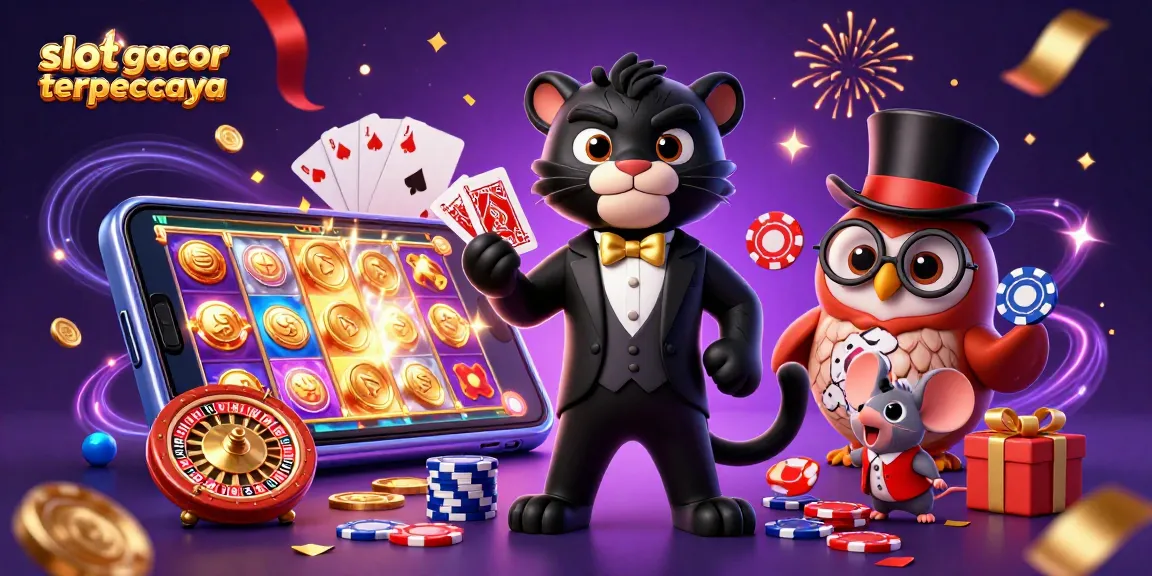 Engage in casino excitement with slot gacor terpercaya, featuring a stylish panther, owl, and lucky mouse.