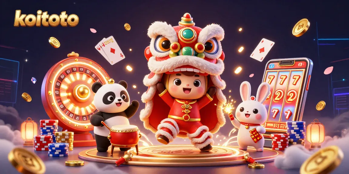 Koitoto players enjoying a vibrant 3D casino scene with festive characters and dynamic gaming elements.