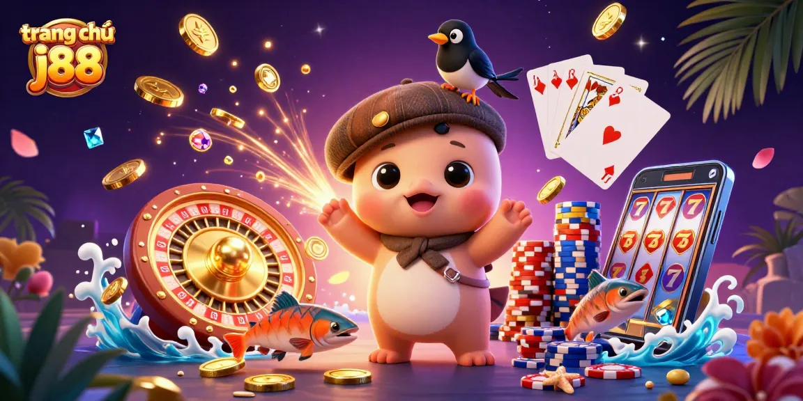 Win big at trang chủ j88 with a vibrant 3D casino illustration featuring playful characters and sparkling game elements.