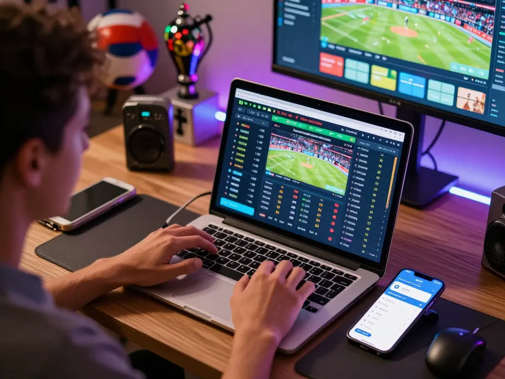 Person engaging in strategic sports betting on LC88 app with live odds displayed on laptop.