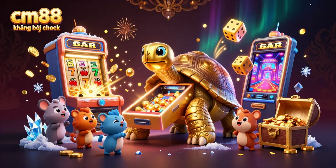 Play exciting games with cm88 không bị chặn, featuring a colossal tortoise pinball machine and jackpots bursting with coins.