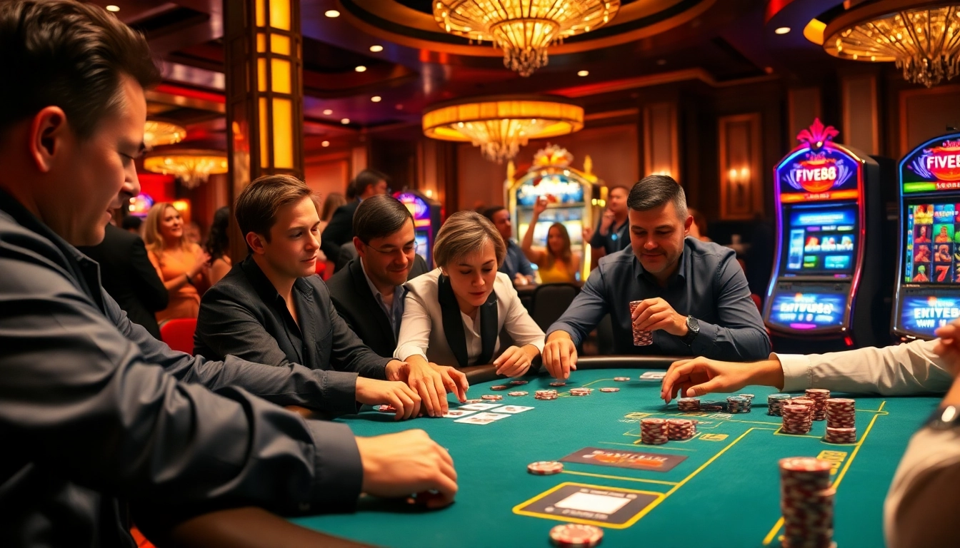 Experience the thrill of winning at five88's luxurious casino tables with vibrant chips and cards.