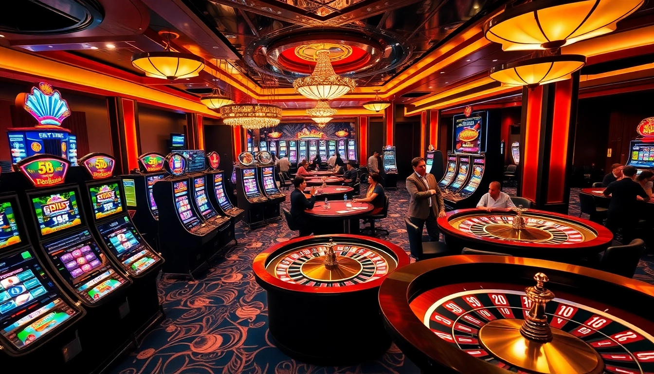 Engaging casino scene at https://58win.broker/ with vibrant poker tables and dynamic slot machines.
