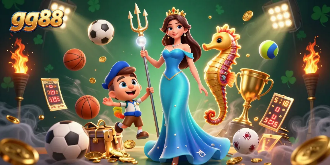 Experience exciting gameplay at gg88 with dynamic sports elements and vibrant characters in a captivating illustration.