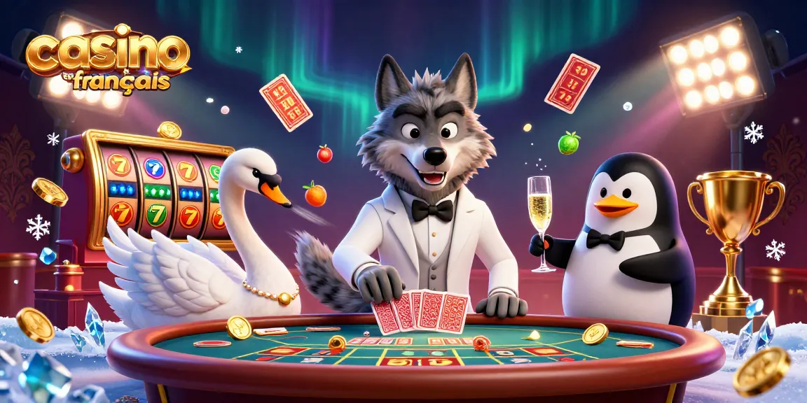 Experience the thrill of casino en ligne francais with vibrant slot reels and casino characters.