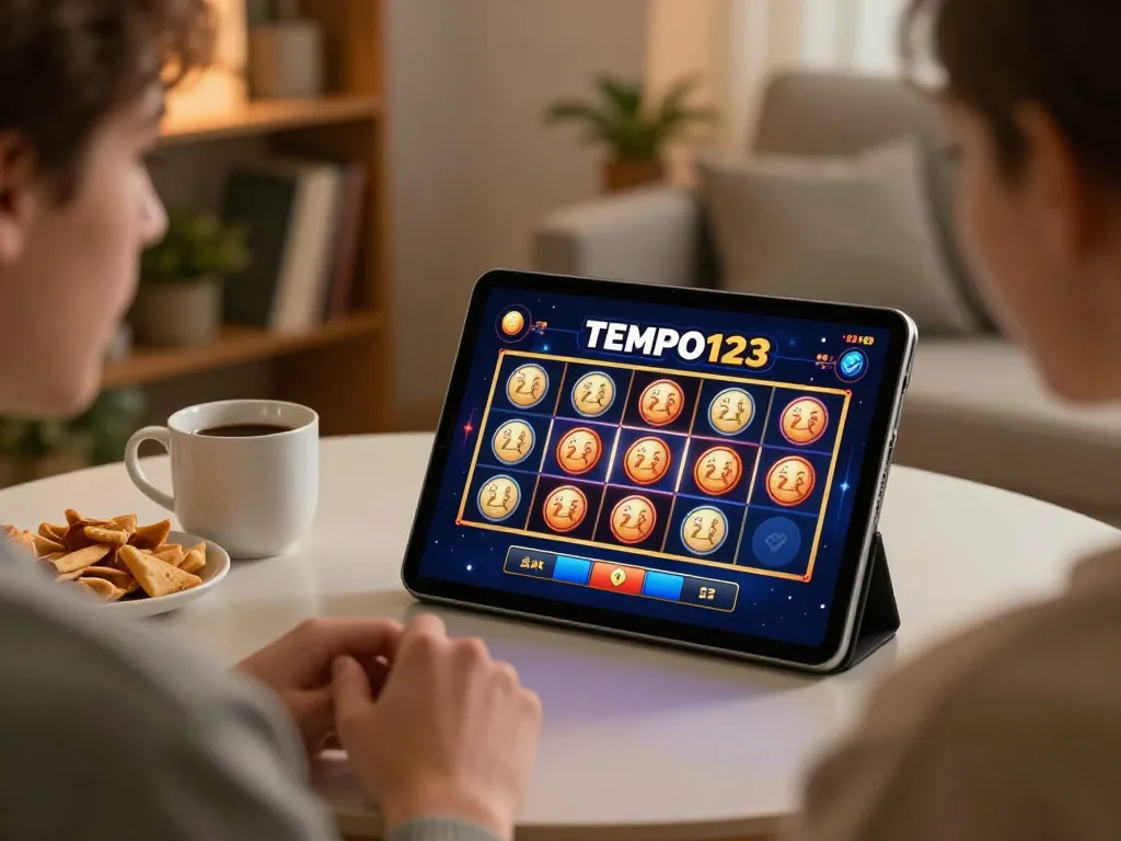 Experience Tempo123 Slot on tablet for exciting online gaming action in a cozy atmosphere