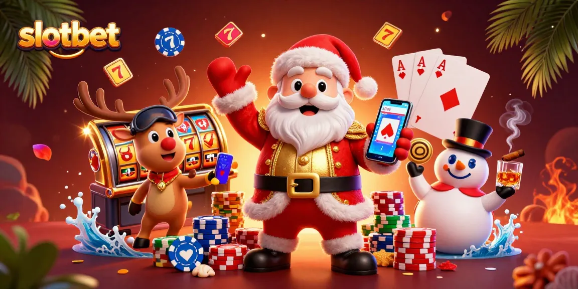 Experience thrilling moments with slotbet as Santa and friends celebrate jackpots in a festive casino.