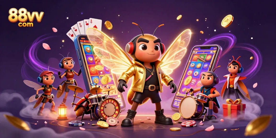 Engage with 88vv com’s thrilling experience through vibrant 3D illustration of casino elements.