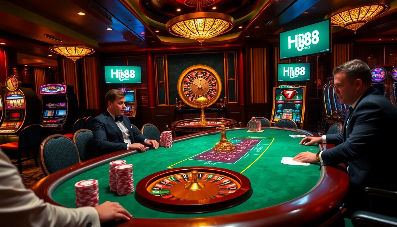 Engaging players enjoying high-stakes poker at Hi88's luxurious casino table.