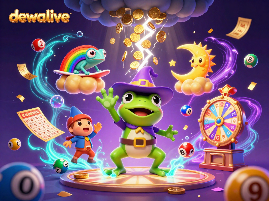 Jelajahi keajaiban dewalive dengan hujan koin emas dan karakter fantastis dalam suasana permainan menang.