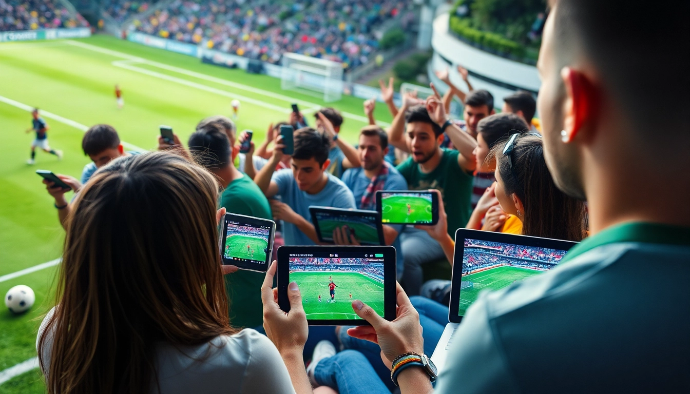 Socolive live streaming experience showcasing fans engaged with football on multiple devices.