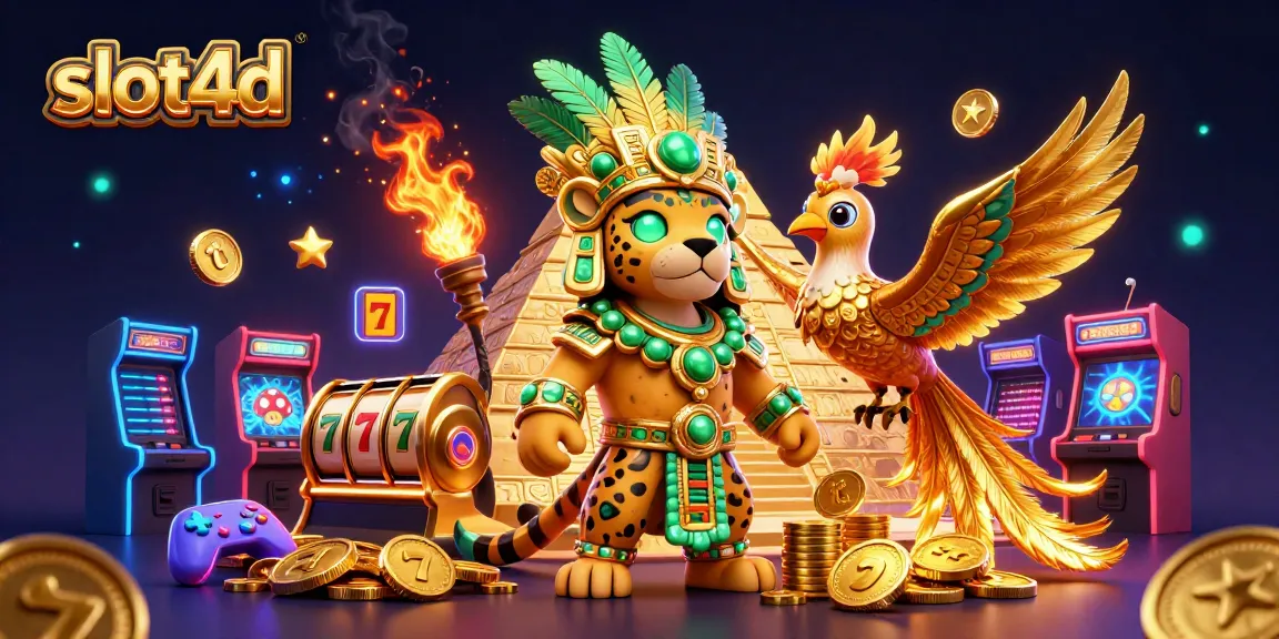 Play exciting slot4d games with our vibrant 3D casino illustration showcasing dynamic characters and energetic gaming elements.