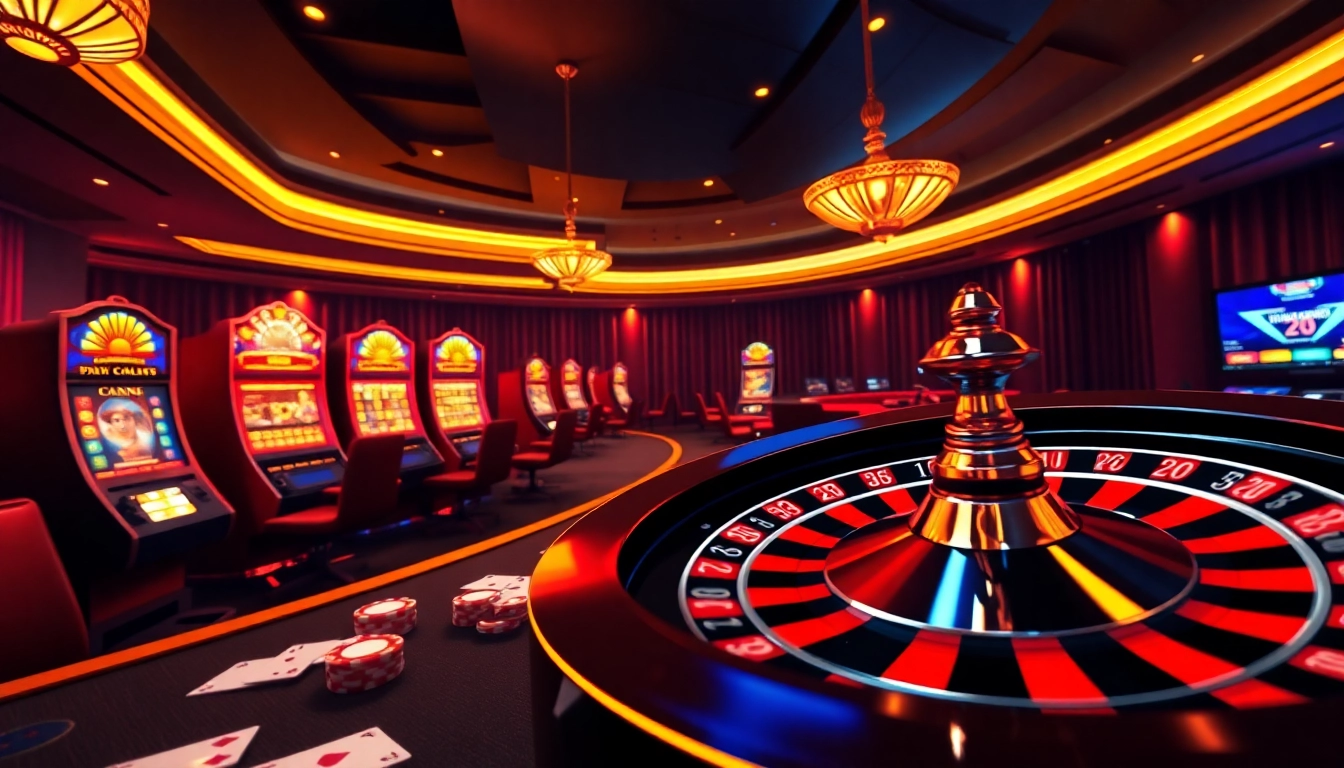 Engaging scene of Nhà cái casino dr88 showcasing casino tables and vibrant slot machines.