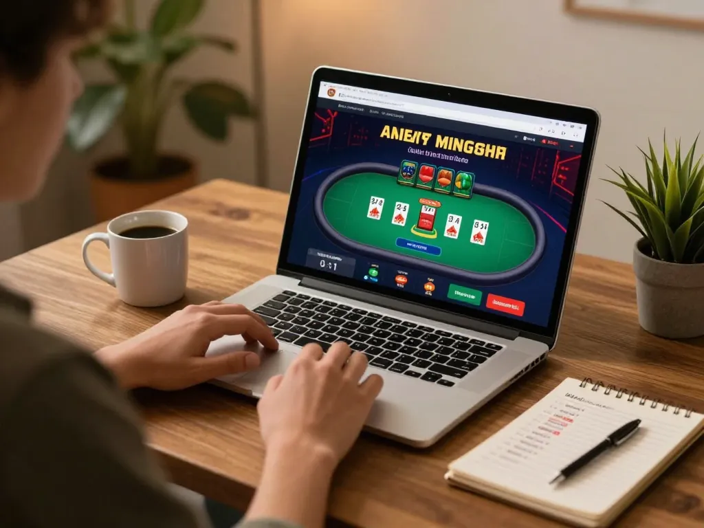 Player engaging in online gaming on 888New casino app with cozy atmosphere and strategy notes.