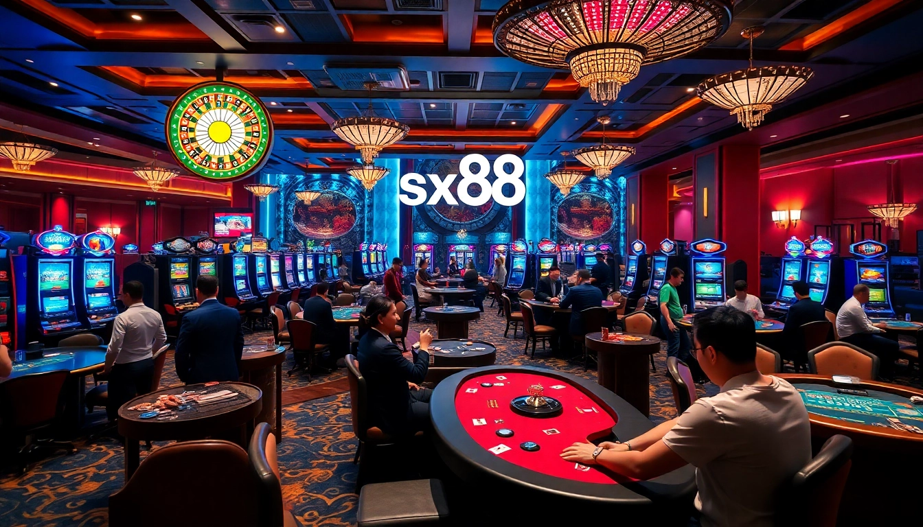Players enjoying a thrilling casino experience at sx88, featuring exciting slot machines and lively table games.