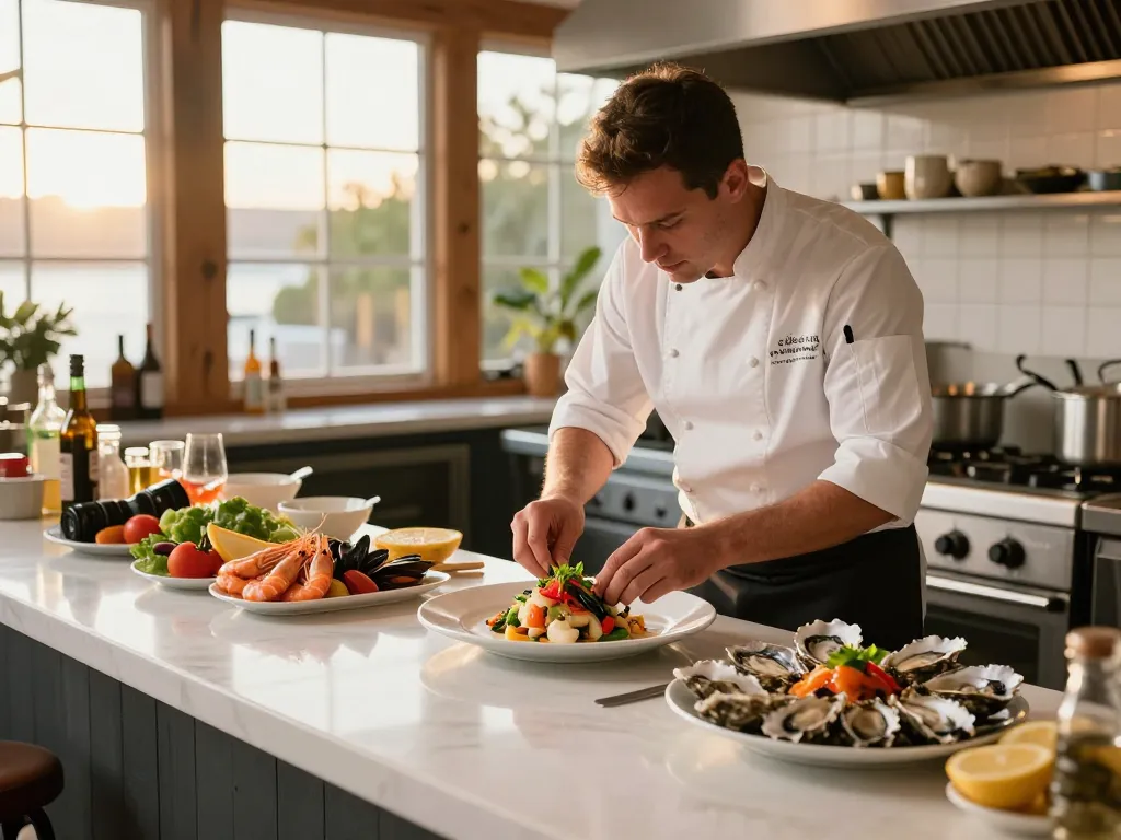 Delicious seafood dish being plated at the restaurant https://www.theshackok.com/, showcasing fresh ingredients and inviting atmosphere.