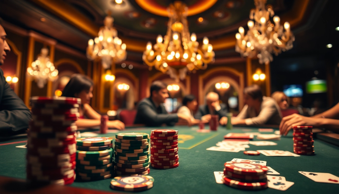 Toto7788 permainan poker di meja kasino dengan suasana yang menegangkan.