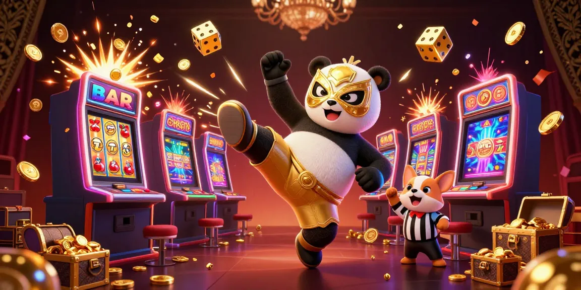 Visualisasi bandar uang di healthmagzone dengan panda pegulat yang sedang beraksi dan slot jackpot meledak