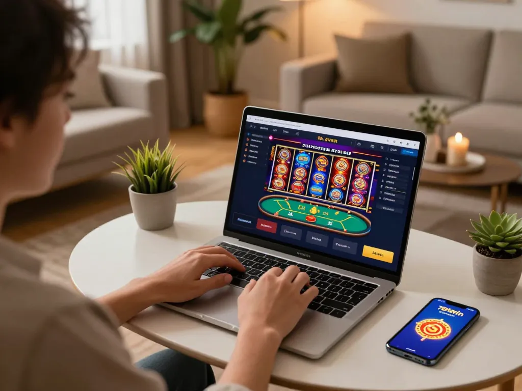 Person enjoying online gaming at home using 789win com for exciting casino games.