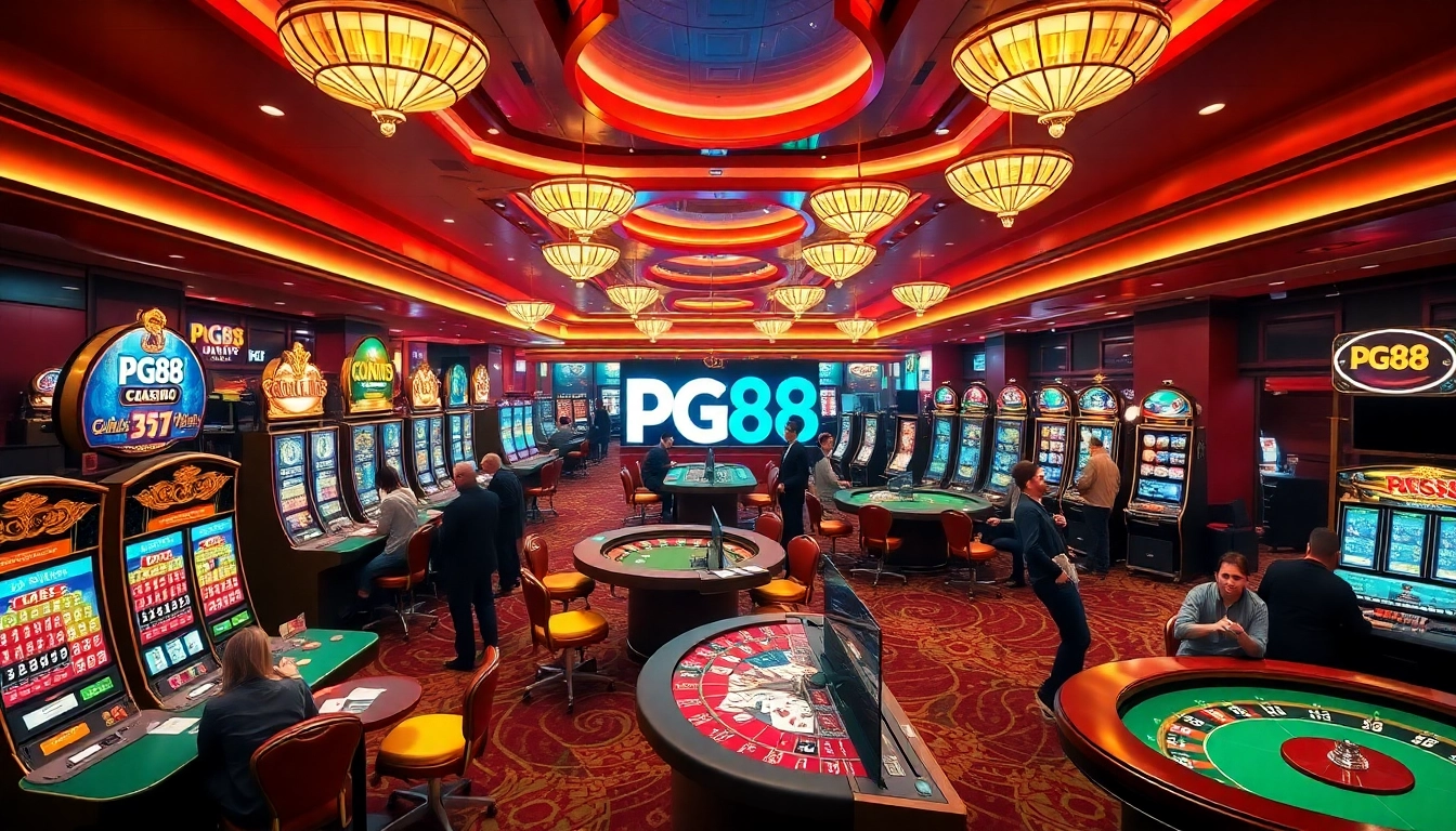 Experience the excitement of gaming at PG88 with vibrant casino activity and luxurious ambiance.