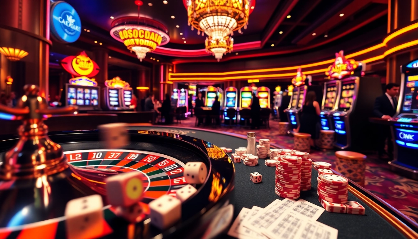 Xổ số rikbet players enjoying an exhilarating night with casino games and vibrant slot machines