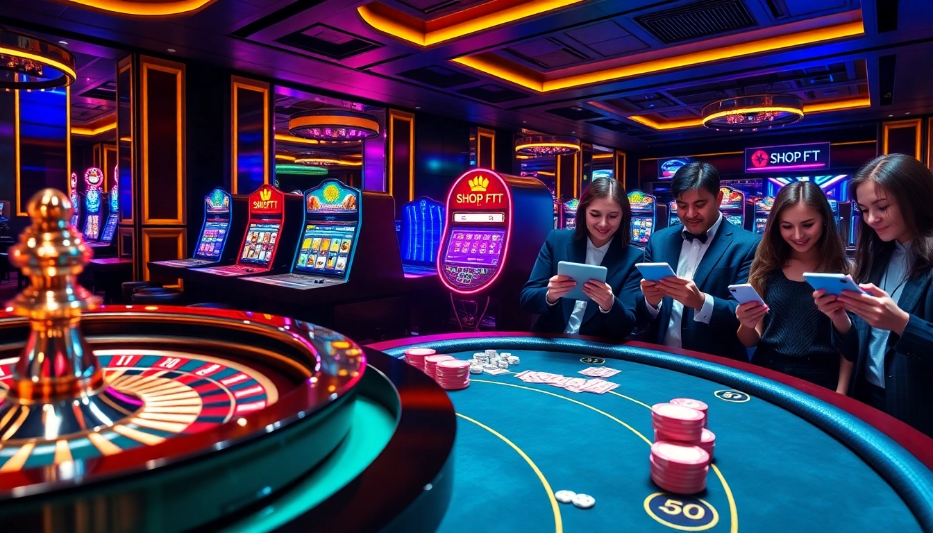 Shop tft showcasing a luxurious casino scene with vibrant online interfaces and excited players.