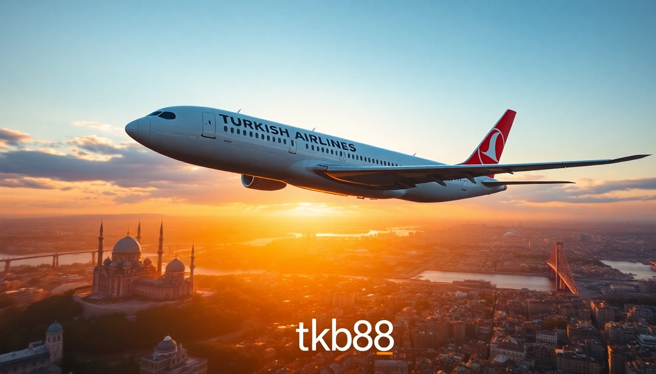tk88 flight in a Boeing 787-9 above Istanbul's skyline during sunset