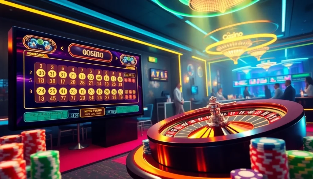 Lô đề trực tuyến immersive online gambling interface showcasing interactive lottery screens and vibrant poker chips.